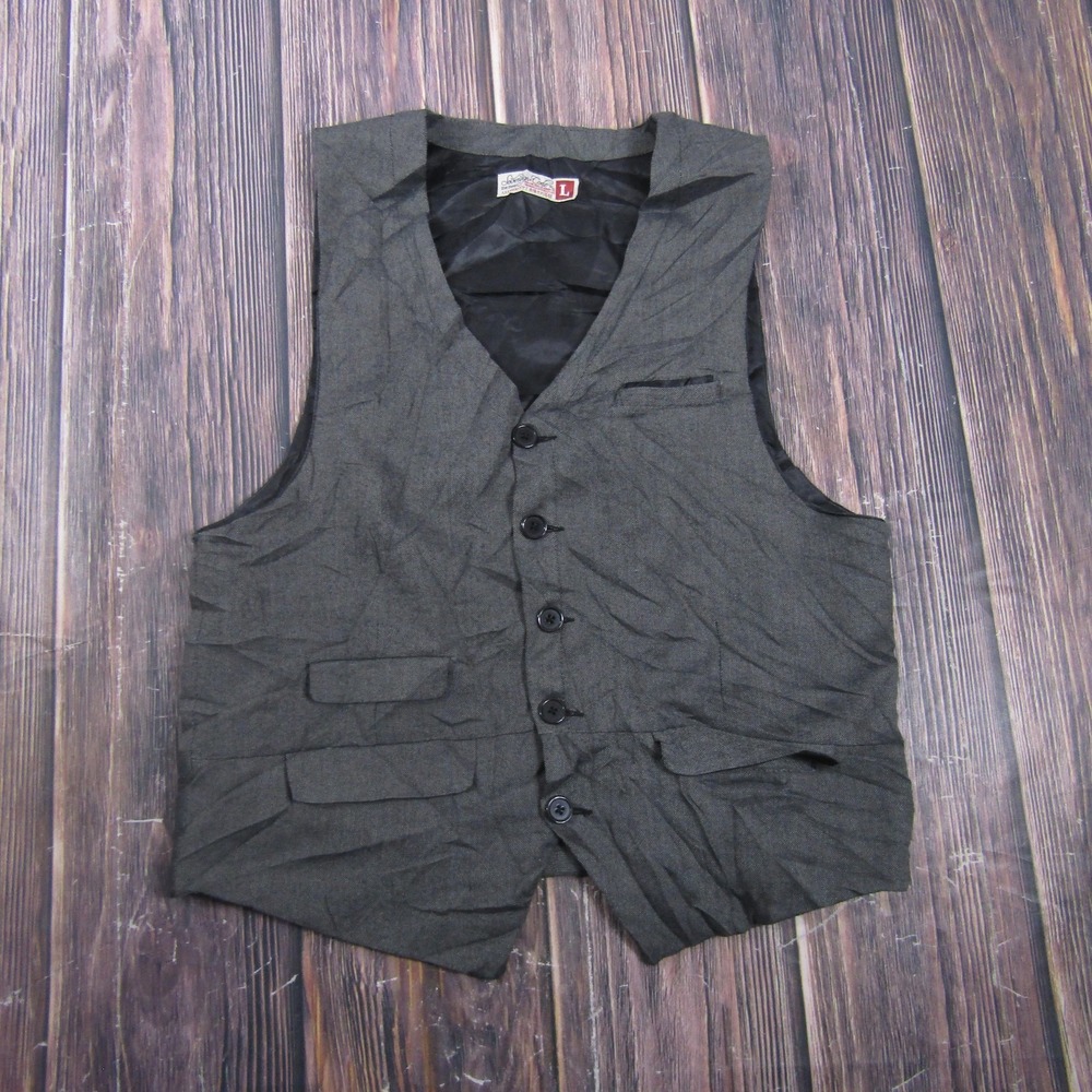 Suit Vest Sovereign Code Mens L Gray Tweed Polyester 3 Piece Formal Waistcoat